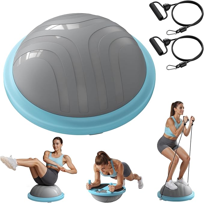 MERACH Balance Ball Trainer, 18 Inch Half Exercise Ball with Resistance Bands and Foot Pump, Half Yoga Ball for Core Stren...