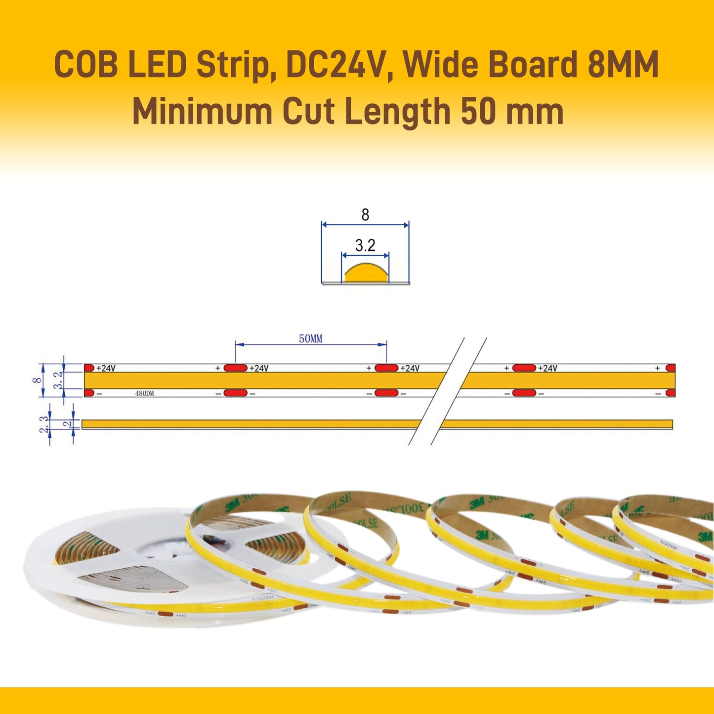Pandery COB LED Strip Lights 4000K Natural White 9.84FT Dimmable Flexible Light Strip Kit with Remote and App Control Model PD-COB-24V