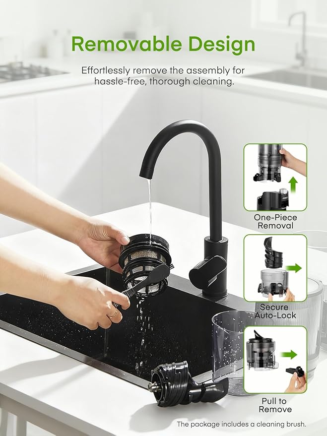 Cold Press Juicer Machines, Masticating Slow Juicer, Quiet, Whole Fruit/Vegetable Juicer with High Yield, Easy to Clean, BPA Free (Black)