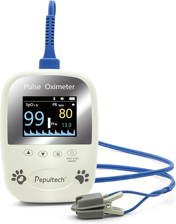 Pepultech Veterinary Pulse Oximeter for Dogs Cats,Bluetooth Pet Heart Rate Monitor, Veterinarian Blood Oxygen Saturation a...