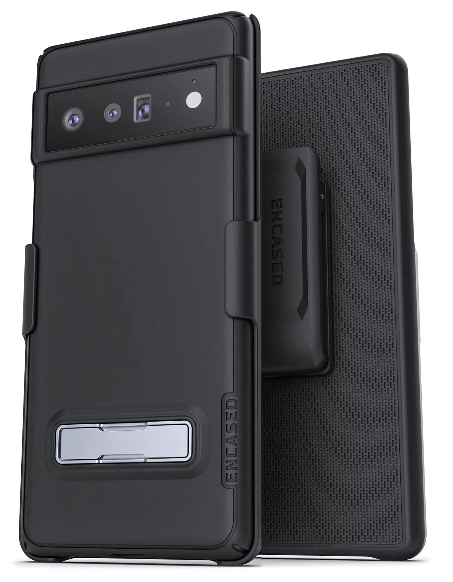 Encased Slimline Designed For Google Pixel 6 Pro Belt Clip Case With Kickstand (2021) Ultra Thin Case With Holster (Black)