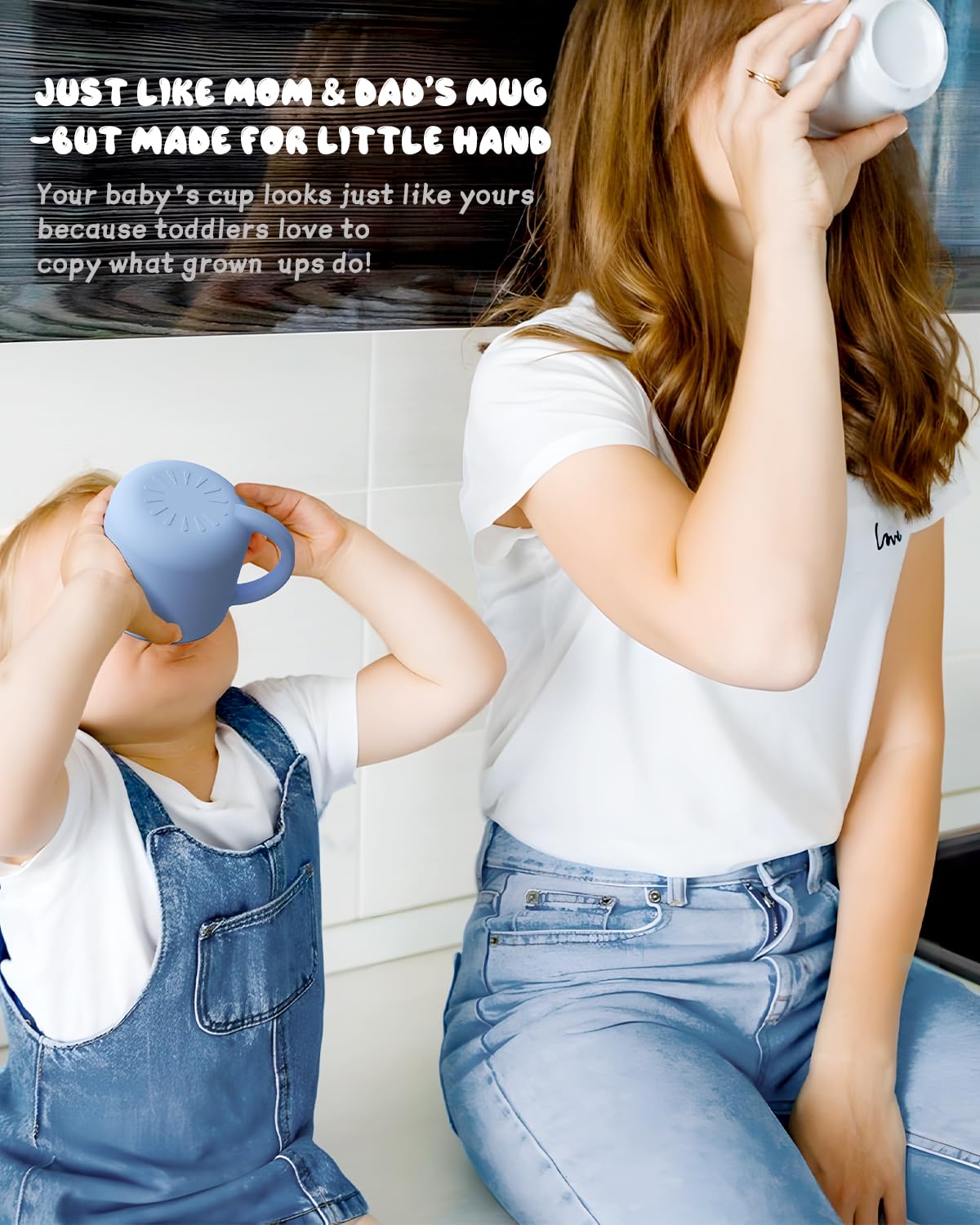 Bakpoco 2-IN-1 Open Toddler Cups, Stainless Steel Baby Cup + Silicone Training Cup for Toddlers Kids Babys, No Plastic | No Soap Smell | Shock-Proof Feeding Essentials, 2-Pack Blue/Sage