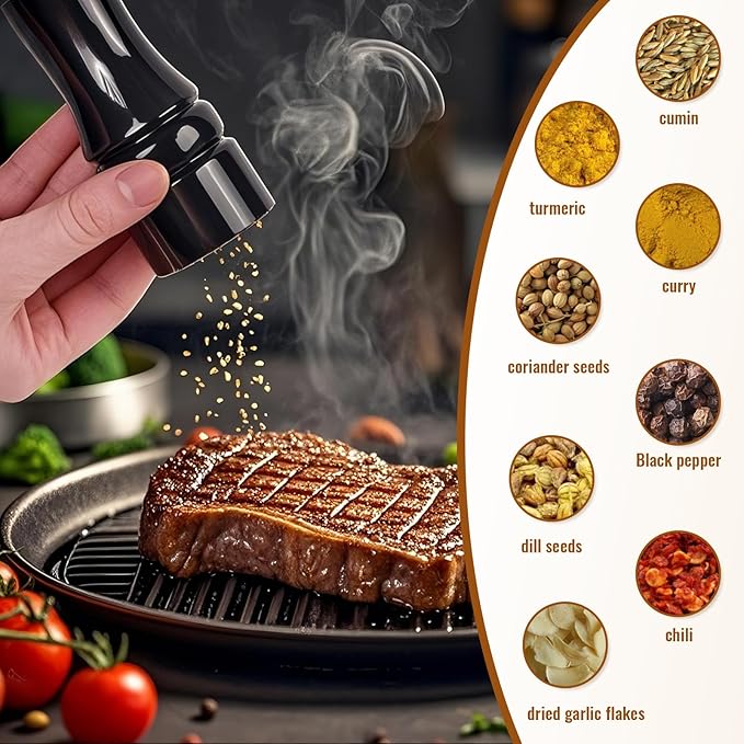 2Pack Wood 6.5 Inches Salt and Pepper Grinder Set and Adjustable Manual Salt and Pepper Mills, with Ceramic Grinding Mechanism, Housewarming Gifts, Cooking Gifts for Men & Women(Black & White)