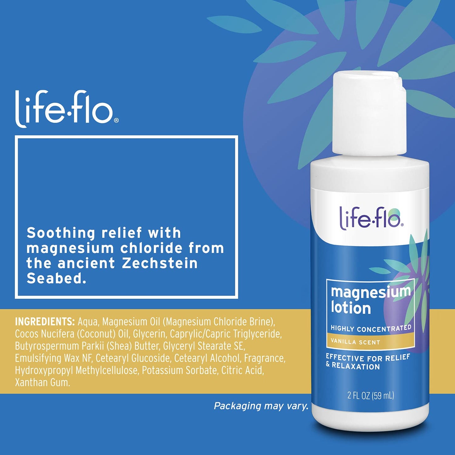 LIFE-FLO Magnesium Lotion w/Concentrated Magnesium Chloride | Calms & Rejuvenates Muscles & Mind | Vanilla Scent (2 oz)