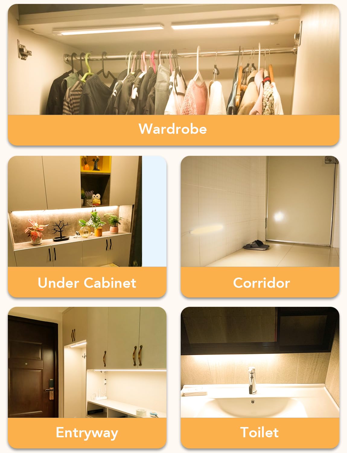 Auyihomu Under Cabinet Motion Sensor Lighting Indoor Plug In  16  12V Led Under Counter Lights Super Bright Ultra Thin Magnetic For Kitchen/Hallway/Toilet/Garage/Closet(Warm White/3000K  2 Pack)