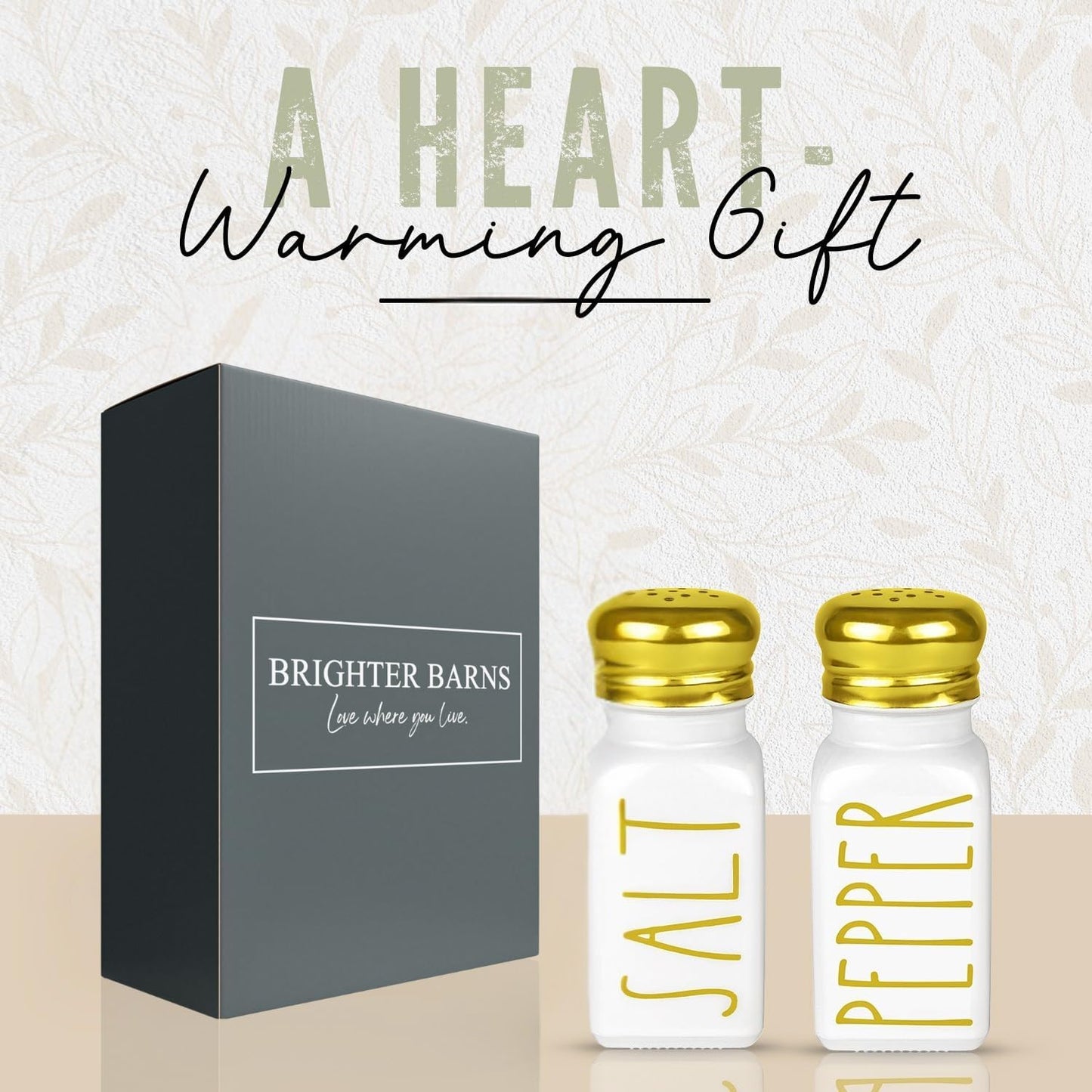 Luxury Gold Salt and Pepper Shakers Set by Brighter Barns - Glass Shakers & Stainless Steel Lid - Modern Decor for Home, Restaurant, Hotel, Wedding, Gifts - Luxury Kitchen Accessories (Gold)