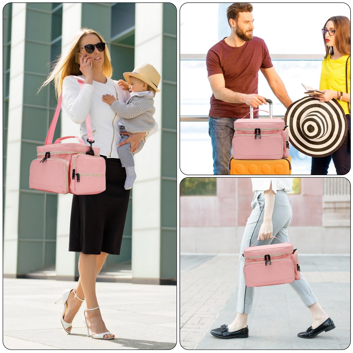 Breast Pump Bag Fit for Spectra S1 and S2, Pumping Bag with Waterproof Mat for Pump Accessories, Portable Pump Carrying Case for Work, Travel and Family Use, Pink