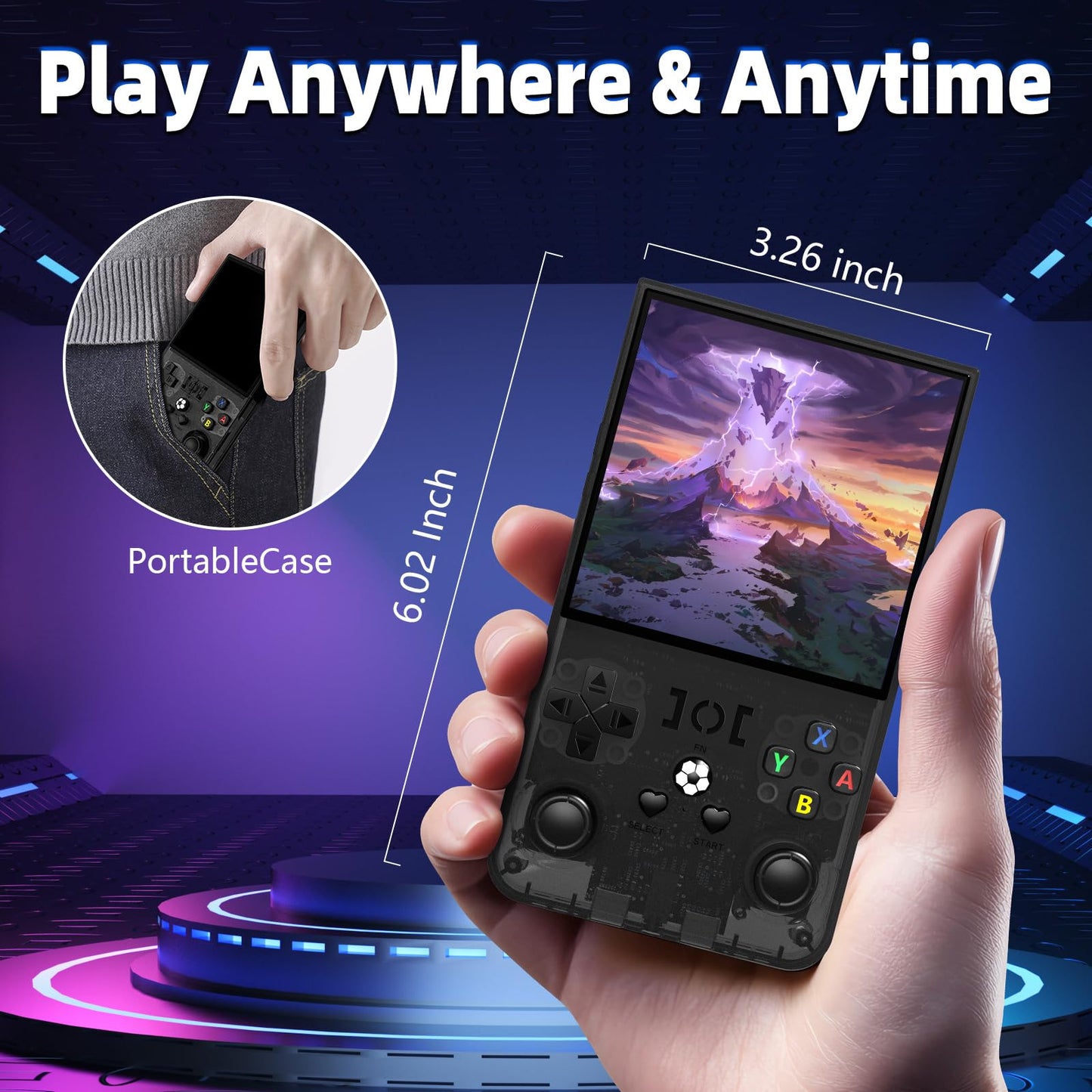 R36MAX Retro Handheld Game Console, 4.0 Inch IPS HD Screen Retro Gaming Console, Linux System, 20＋Mainstream Emulator Games Retro Game Console, 4000mAh Battery, Built-in 64G TF Card, Black