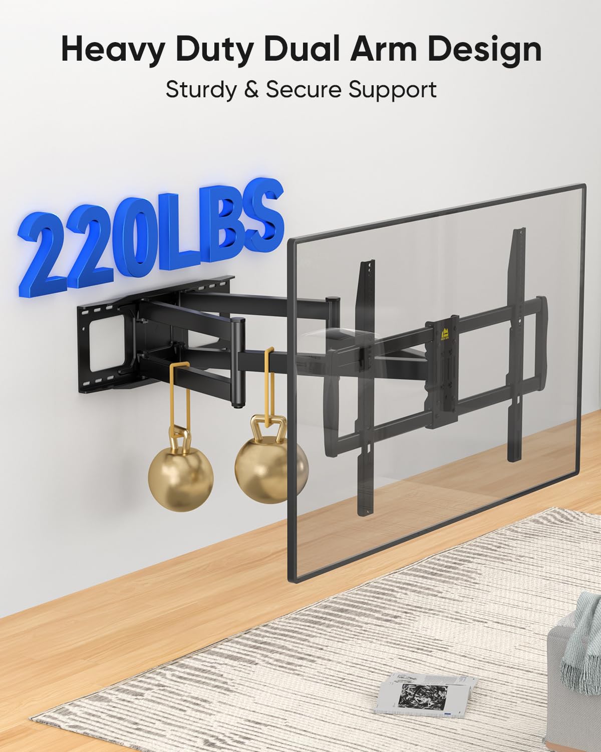 FORGING MOUNT Long Arm TV Wall Mount with 42.9 inch Extension and Power Strip for 60–110 Inch TVs, Heavy Duty Full Motion TV Mount,VESA 900x600mm,up to 220 lbs,Smooth Swivel, Tilt,16”-24” Wood Studs