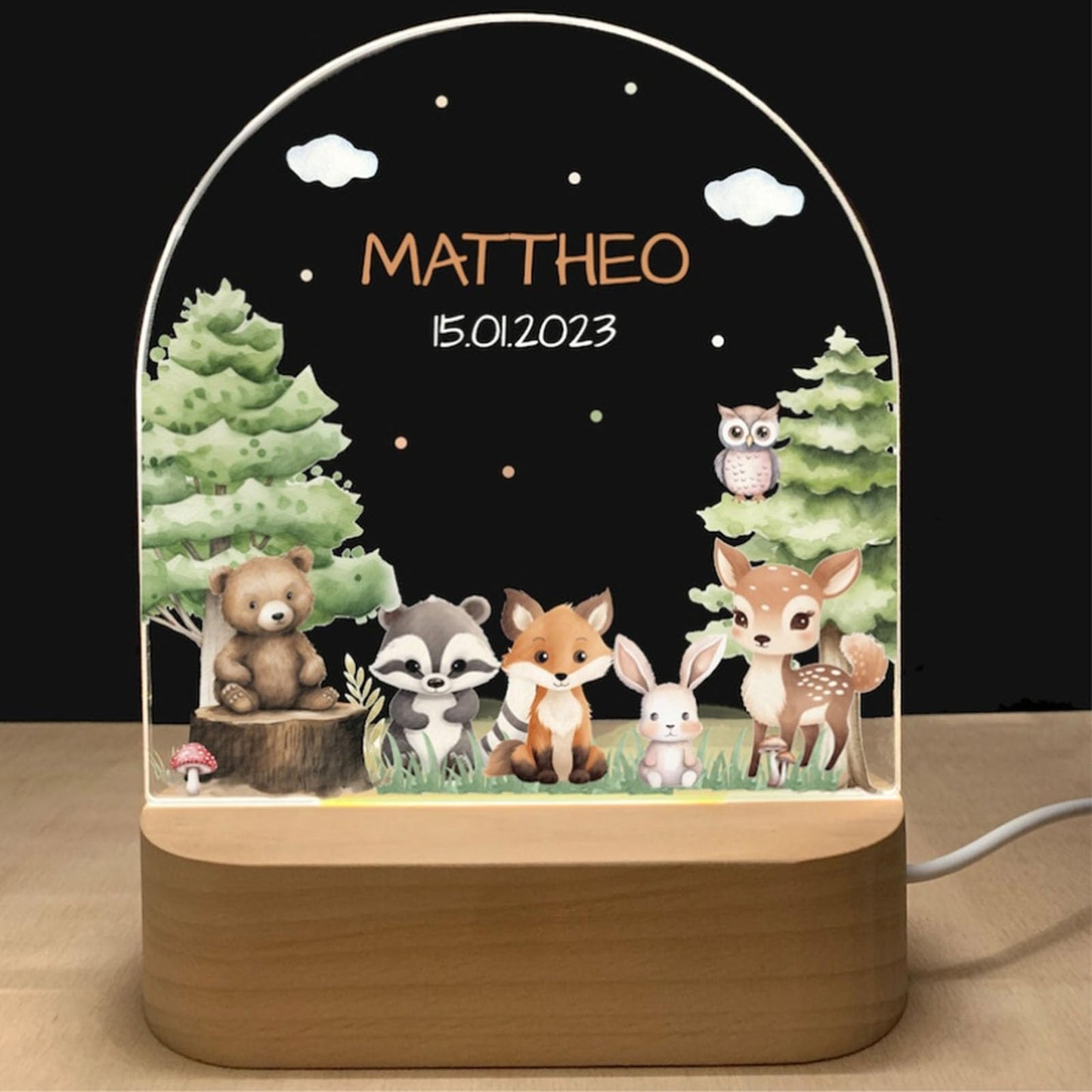 Fallover Personalised Night Lights with Name & Date - Unique Christening Gifts for Baby Girls/Baby Boys, Kids Night Light - Rech
