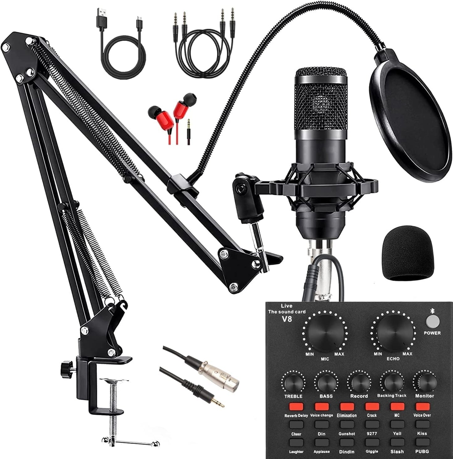 Skteet Podcast Equipment Bundle, With Bm800 Podcast Microphone And V8 Sound Card, Voice Changer - Audio Interface -Perfect For R