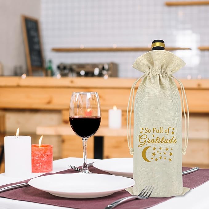 Gratitude Gifts for Women Men Thank You Gift Idea Wine Bag Christmas Thanksgiving Retirement Birthday Gifts for Friends Grandma Grandfather BFF Coach Co-worker Wine Bottle Cover with Drawstrings
