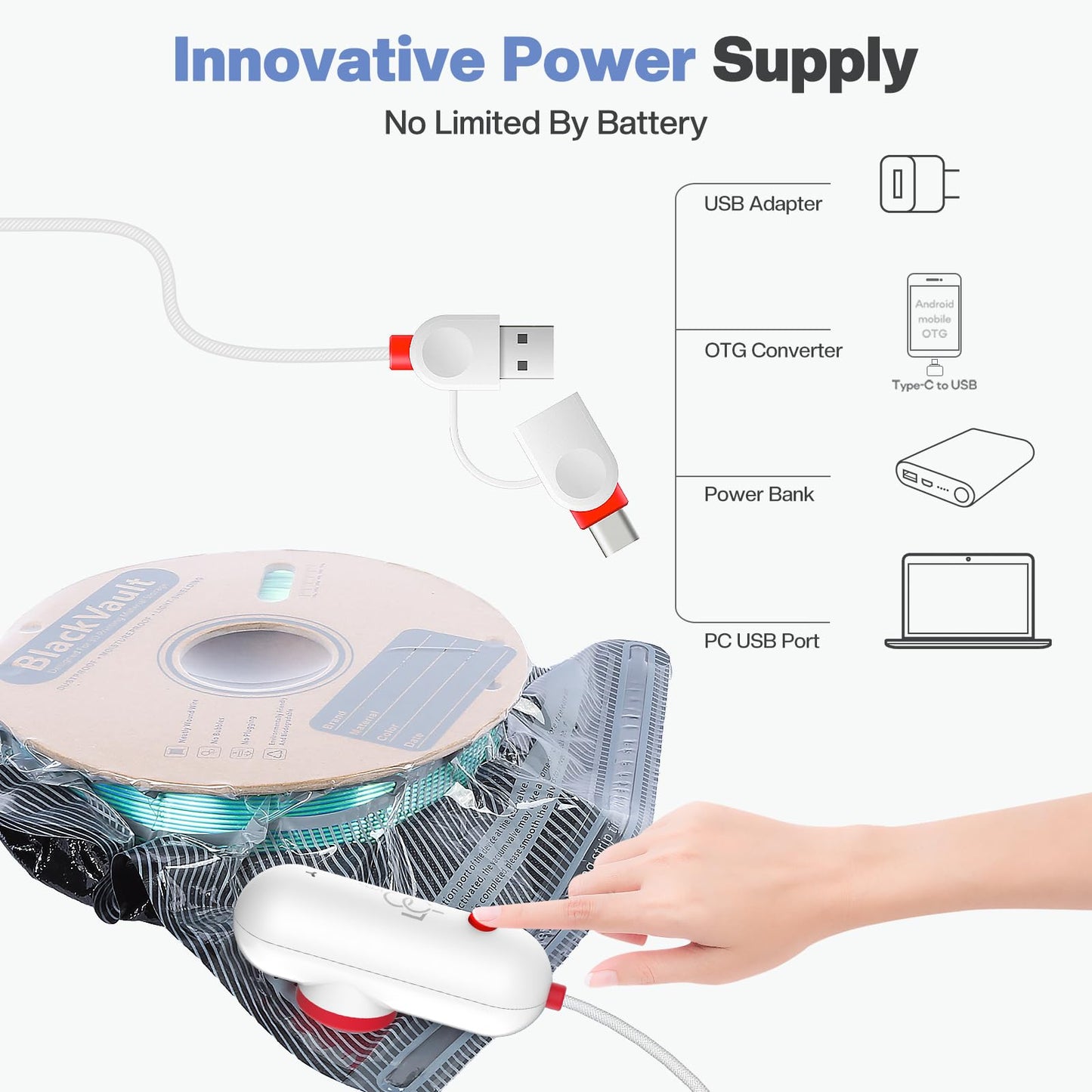 Vacbird Filament Vacuum Storage Kit with USB Pump, 20 Pack Light-Proof Vacuum Sealed Bags for 3D Filament, Spool Sealing for Keeping Dry and Clean (12.6 * 13.38 in)