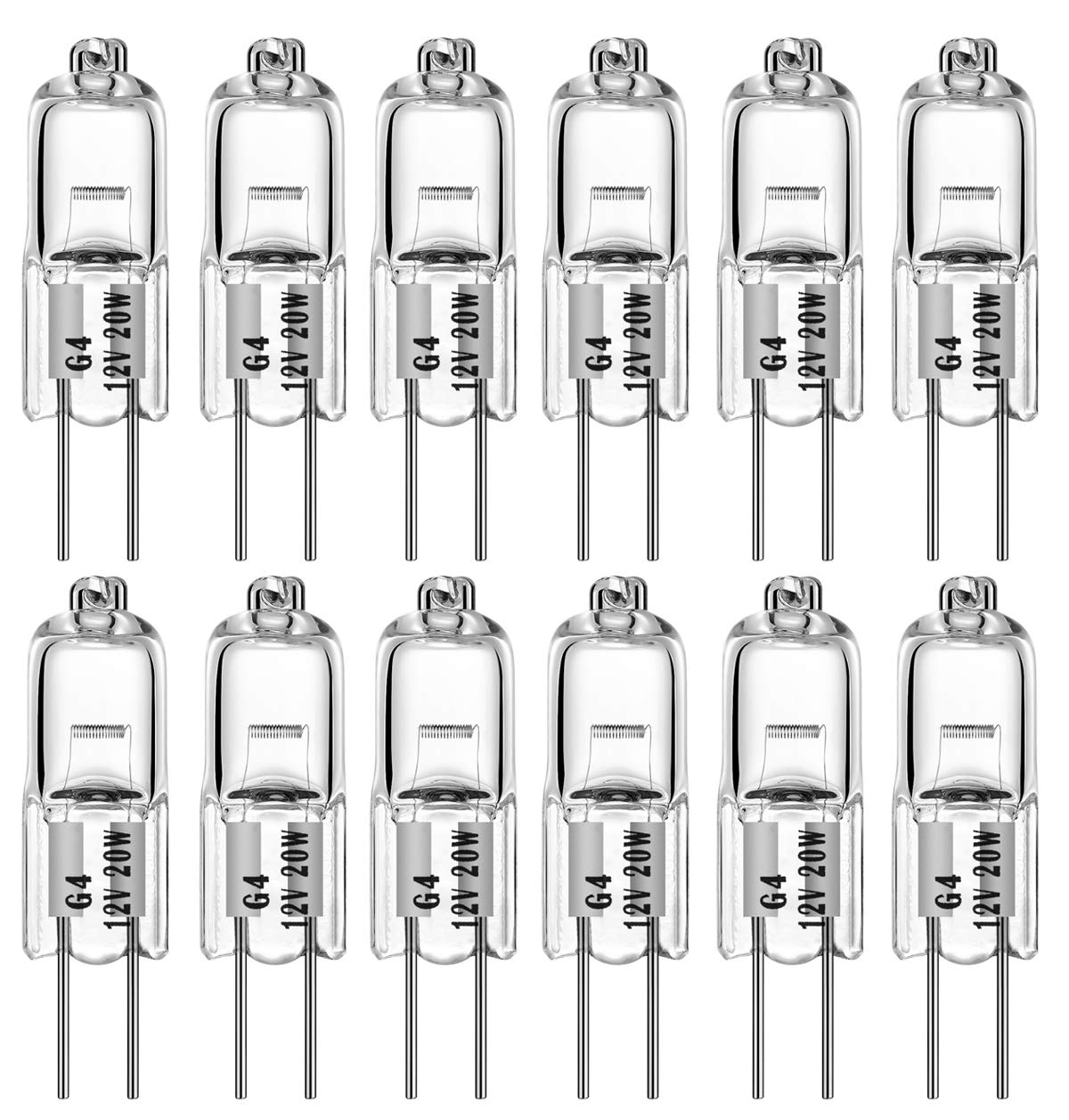AHEVO G4 Halogen T3 Bi-Pin Bulb 20W 12V Soft White 2700K 280lm 12 Pack
