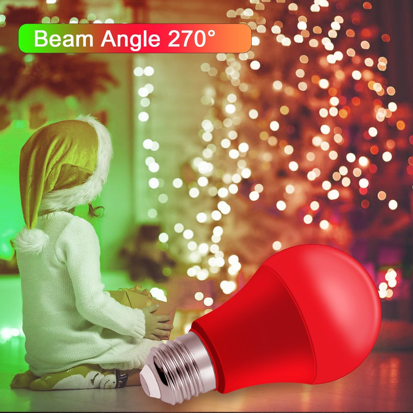 Roche Jaune A19 LED Light Bulbs, 4 Pack, 9W E26, Red and Green, 60W Equivalent, Plastic, Christmas Outdoor Lighting