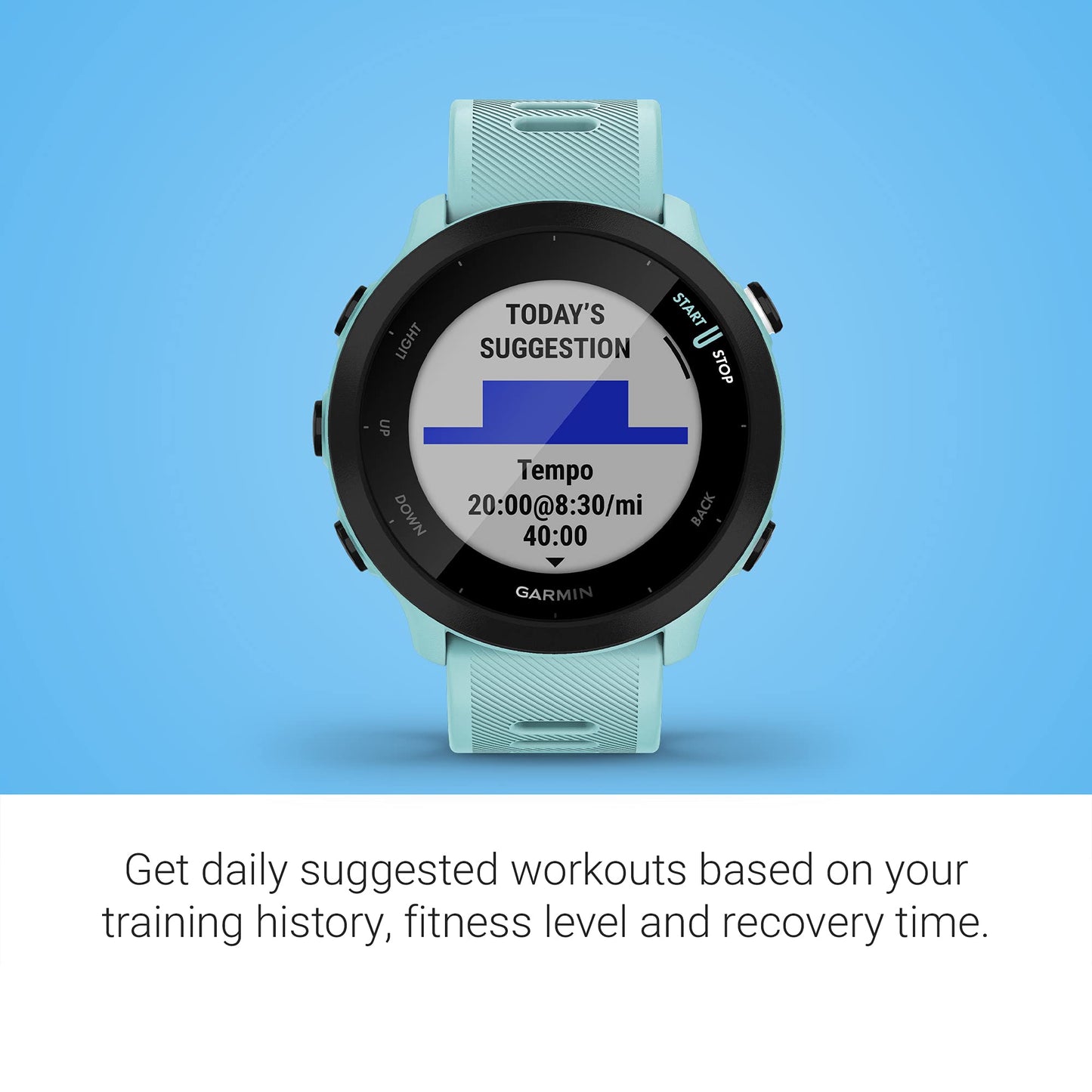 Garmin Forerunner 55, GPS Running Watch with Daily Suggested Workouts, Up to 2 Weeks of Battery Life, Aqua