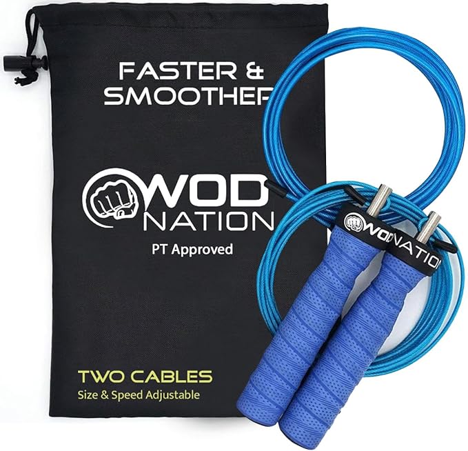 WOD Nation Attack Speed Jump Rope : Adjustable Jumping Ropes : Unique Two Cable Skipping Workout System : One Thick and On...