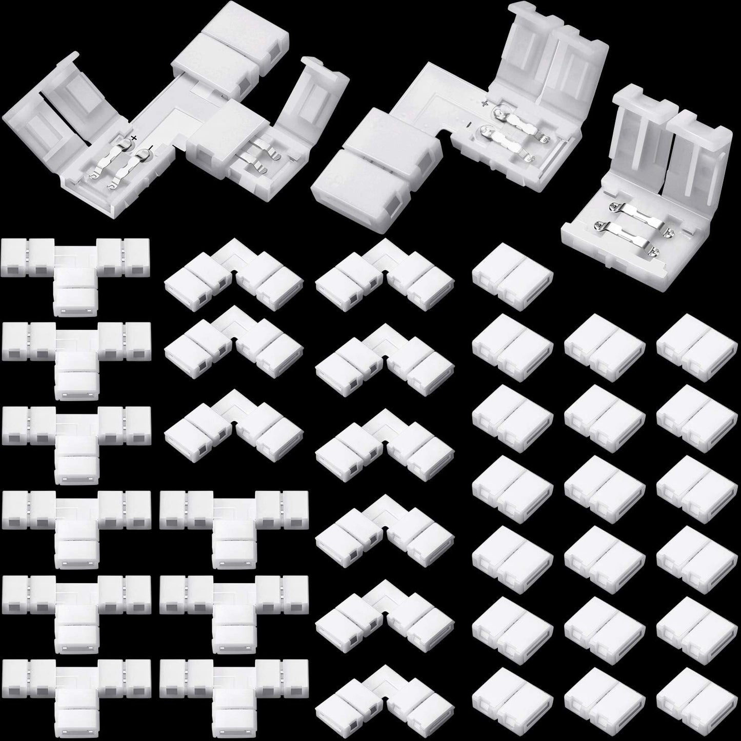 Mudder 40 Pieces LED Strip Connectors T Shape L Shape 8mm Plastic White 3528 2835 SMD RGB