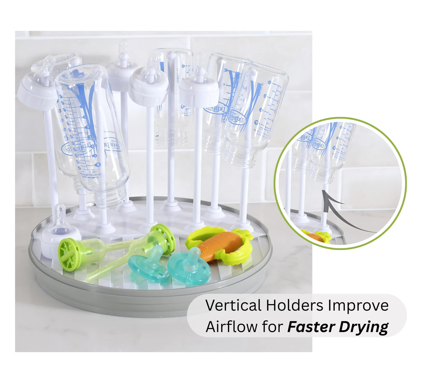Pequeño Baby Bottle Drying Rack Compact Countertop Drying Station for Bottles, Pump Parts & Accessories – BPA-Free, Fast Drying Organizer for Newborn Essentials (Gray/White)