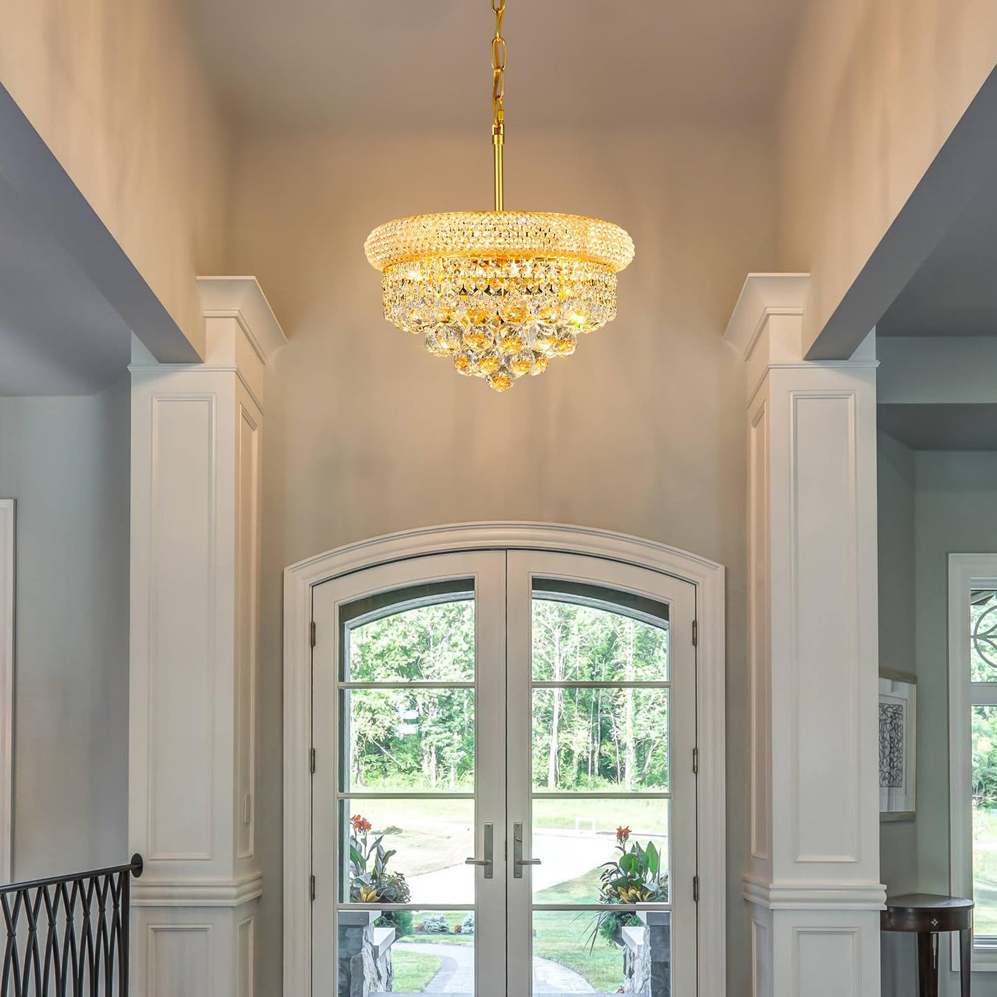 Crystal Chandeliers For Dining Room Light Fixture Over Table  Empire Style K9 Crystal Chandeliers For Bedroom  4 Lights Gold stylish Lighting Fixtures For Entryway Kitchen Island Foyer D15 Inch