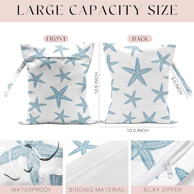 3 Pcs Wet Bag, Wet Dry Bag, Waterproof Bag, Small Laundry Bag, Wet Bag for Pool, Beach, Swimsuit, Makeup Bag, Diapers, Cruise Ship Essentials, Leaves Beach Accessories Travel for Women