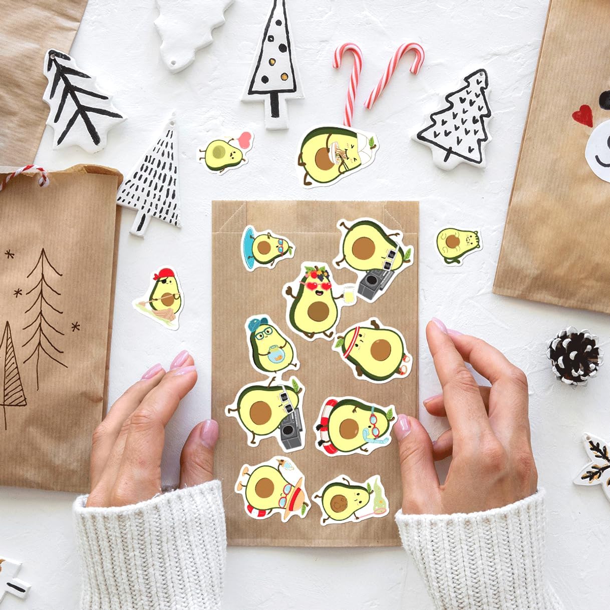 Cute Avocado Cartoon Stickers Pack for Kids Teens Laptop Water Bottle Scrapbook DIY Crafts 50pcs Vinyl Decals Hard Bumper Phone Case Bike Wall Decoration Bottles Skateboard Adults