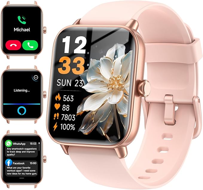 Smart Watches for Women (Make/Answer Calls), Alexa Built-in Smart Watch for Android/iPhones with Receive Messages/Emails/R...