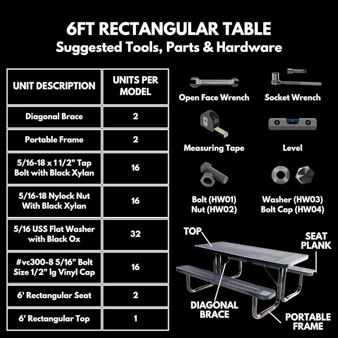 Coated Outdoor Furniture Heavy-Duty Portable Outdoor Kids Table, Punched Steel Kids Picnic Table, Commercial-Grade Picnic Table, Made in America (6ft Rectangular, Childrens, Gray)