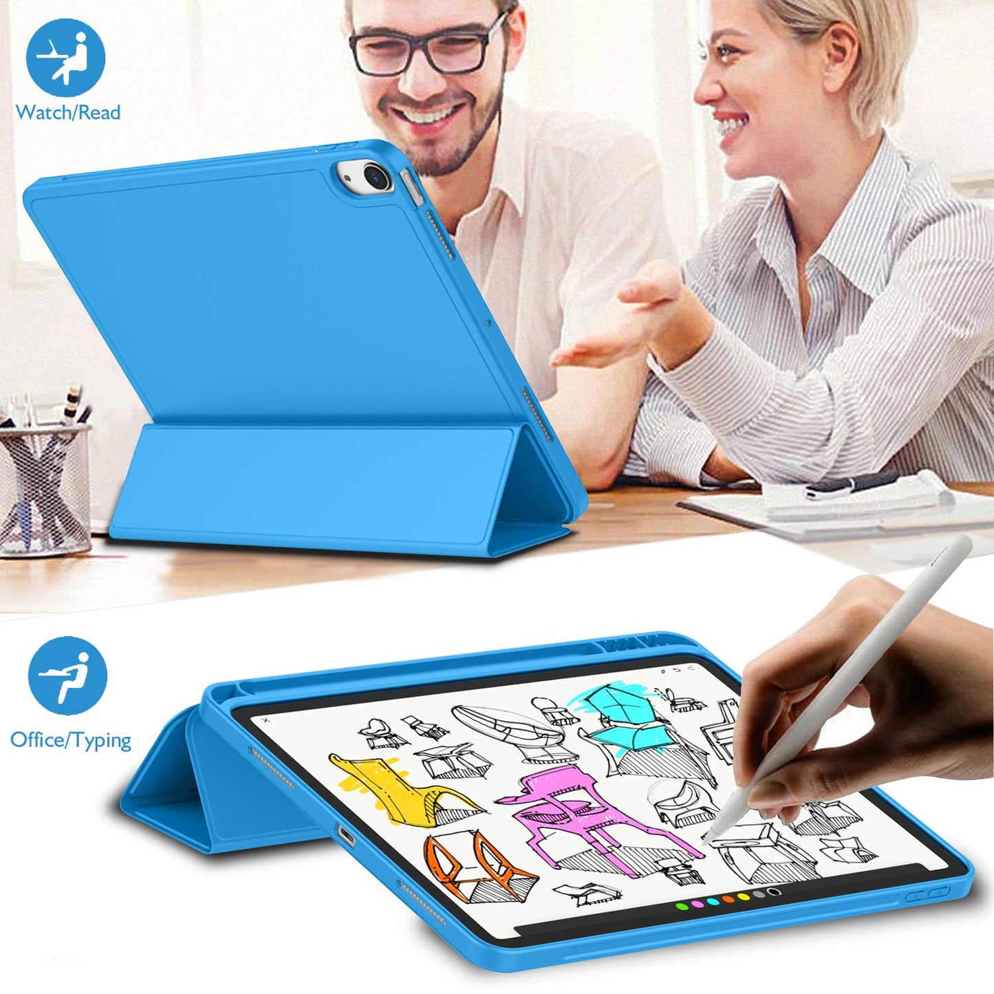 Imieet Ipad Air 11 Inch Case M3(2025) / M2 (2024), Ipad Air 5Th/4Th Generation Case 2022/2020 10.9 Inch With Pencil Holder,Trifo