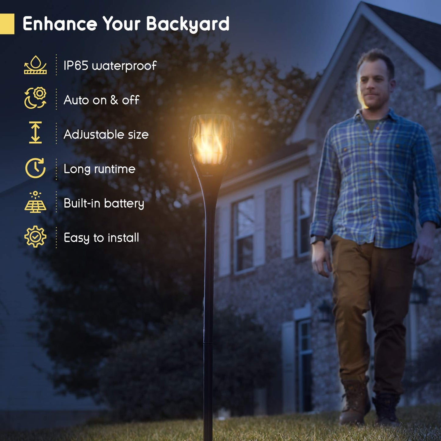 Everbeam Solar Torch Light, Waterproof with 96 LED Bulbs, Flickering Flame, 1 Pack, Black, Model 5060883460068