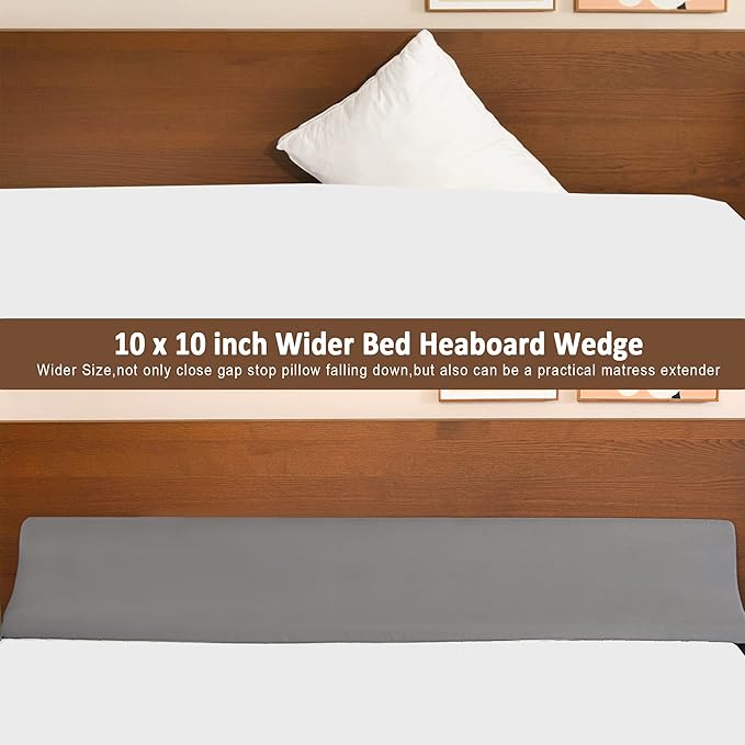 Vekkia Queen Size Bed Wedge Pillow for Headboard Gap/Extra Wider10 Bed Wedge Gap Filler,Mattress Wedge Fill Wider Gap (0-8") Between Headboard and Mattress(Grey 60"x10"x10")