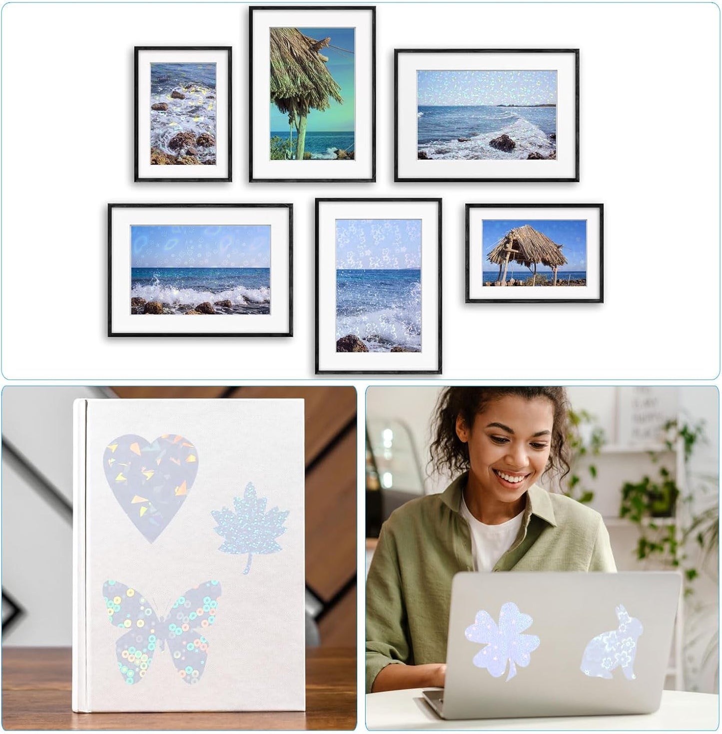PATIKIL 11.7x8.3" Holographic Sticker Paper, 10Sheets A4 Polypropylene Self-adhesive Transparent Waterproof Laminate Overlay Film for Photo Cards Scrapbook Decorations, Snowflake