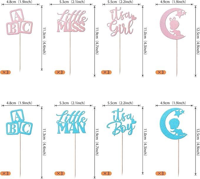 Rsstarxi 24 Pack Boy or Girl Cupcake Toppers Glitter Baby Girl It's a Girl Cupcake Picks It's a Boy Gender Reveal Cake Decoration for Pink or Blue Baby Shower Kids Birthday Party Decorations Supplies
