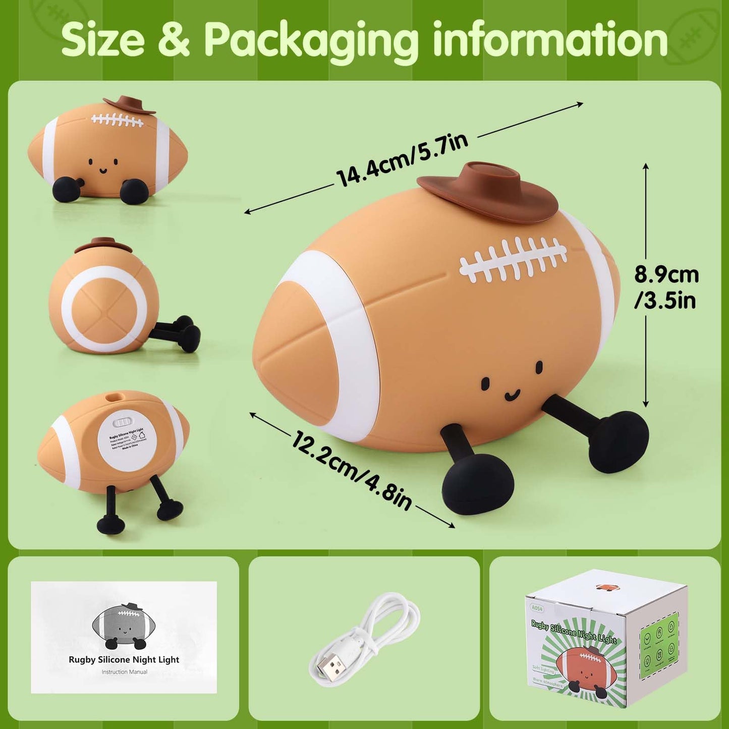 Yisun Football Night Light  Soft Silicone Nursery Night Lamp  Rechargeable Dimmable Rugby Night Lights With Timer  Cute Night Lights For Kids Room Decor Birthday Christmas Gifts