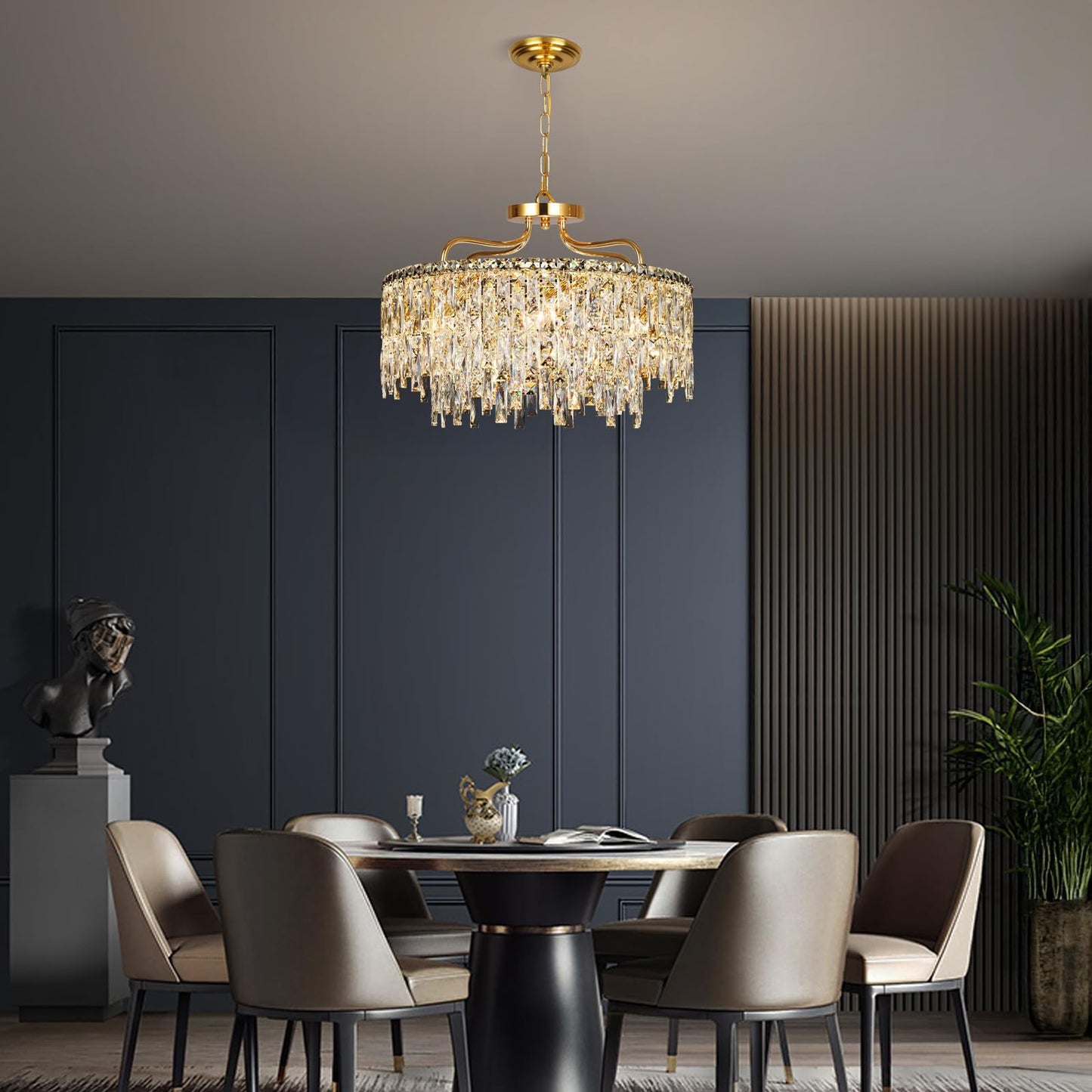 Nisidun Gold Crystal Chandeliers For Dining Room Light Fixture  24 Modern Round Chandeliers 8 Lights stylish Ceiling Pendant Ceiling Lighting For Dining Room Bedroom Entryway Foyer Staircase