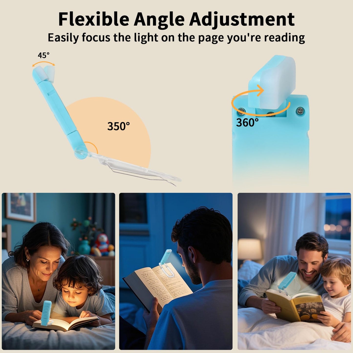 24 Led Rechargeable Book Light For Reading In Bed-Eye Caring 3 Color Temperatures 80 Hrs Runtime Lightweight Clip-On Lamp  Perfect For Kids  Book Lovers  And Student Gift (Blue  Clip On)
