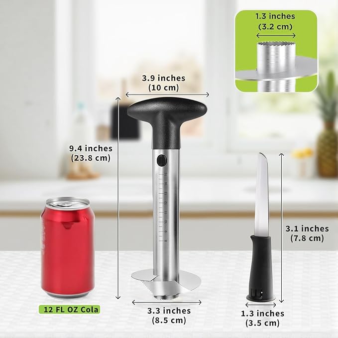 YYP Pineapple Corer and Slicer with Measurement Marks – Stainless Steel Pineapple Cutter for Perfect Pineapple Rings & Effortless Cutting (Black)