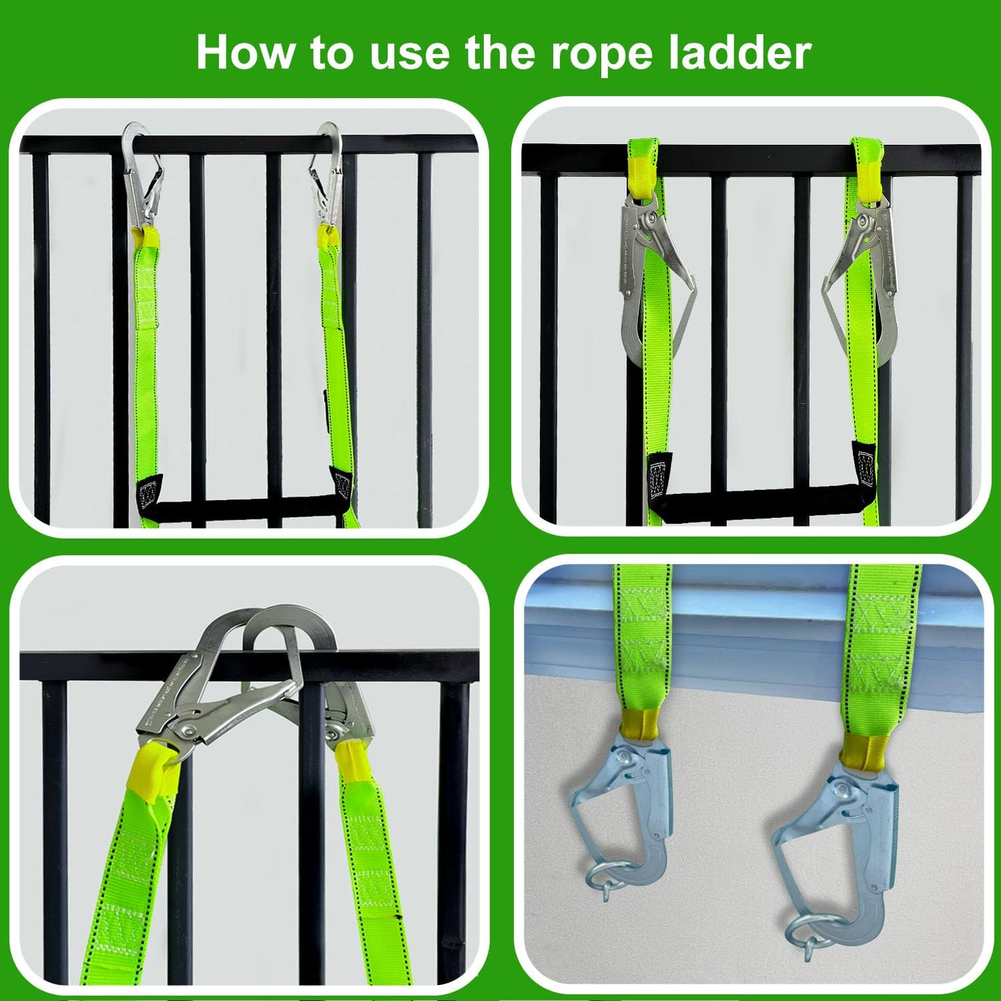 Fire Escape Ladder with 2 Heavy Hooks, 33.1 Feet Emergency Fire Ladder for 3-5 Story Homes, Reusable Safety Rope Ladders for Balcony Railing Treehouse, Green