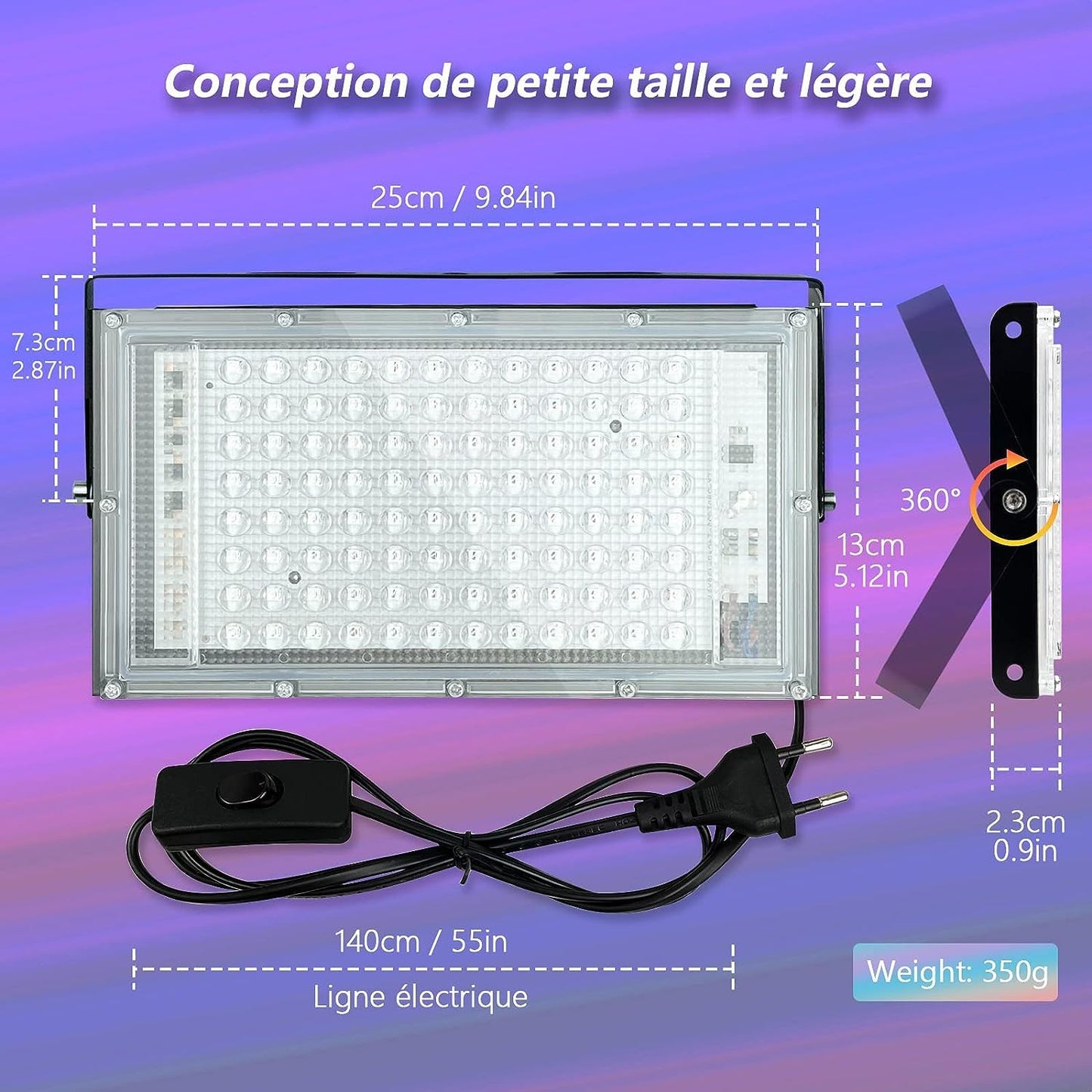 Glostars 100W LED UV Black Light, Powerful UV Spotlight, IP66, 395nm Lamp for Christmas, Halloween Glow Party (2 Packs)