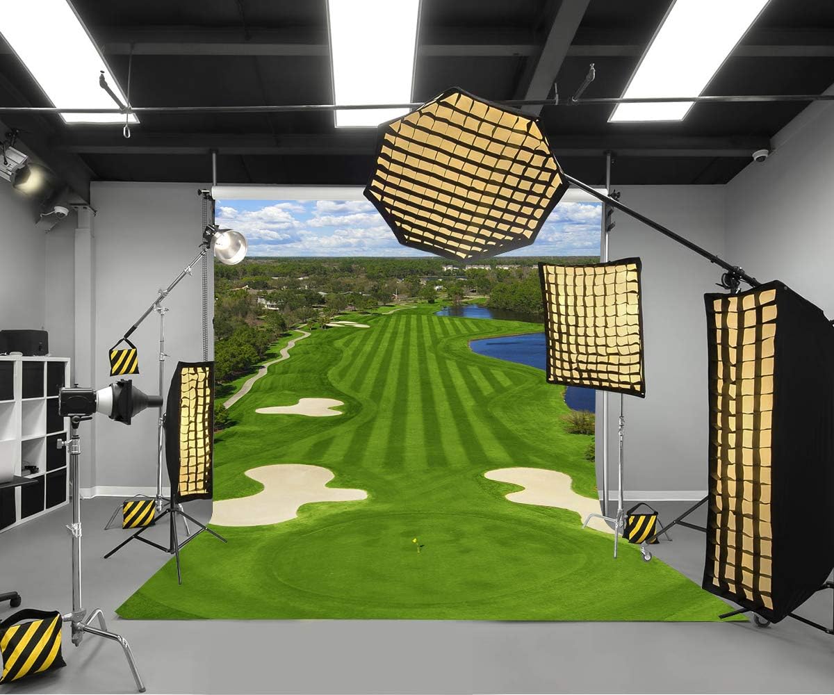 5x7ft Golf Course Backdrop Blue Sky White Clouds and Bunker Green Grass Backgrounds for Photography LYZY0798