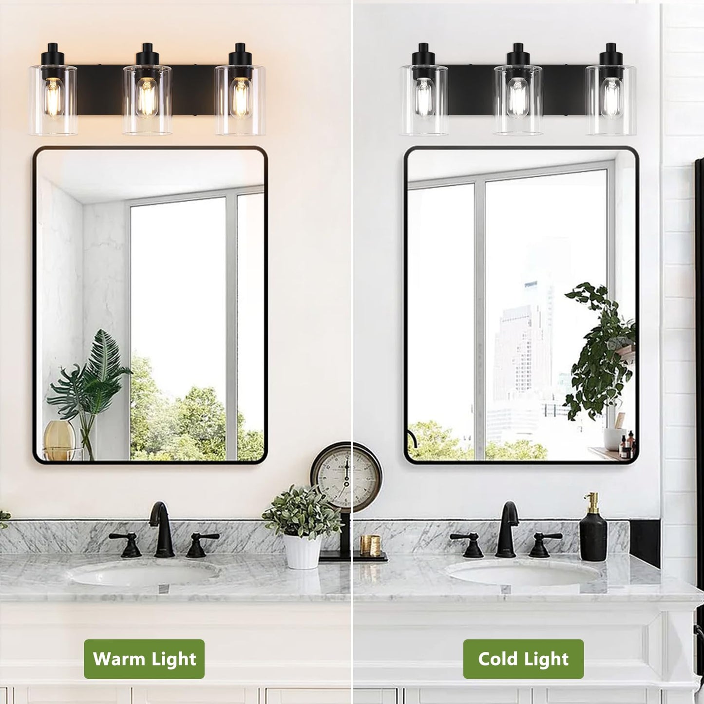 Dpyrrhic Bathroom Light Fixtures,Matte Black 3-Light Bathroom Lights Over Mirror with Clear Glass Shade,Wall Sconces for Kitchen Living Room Bedroom