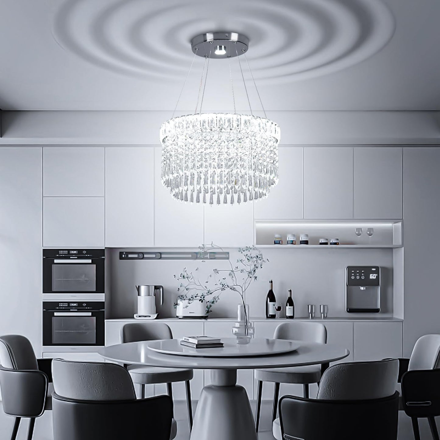 Cainjiazh Modern Crystal Chandelier Light Fixtures stylish Chandeliers Pendant Light Fixtures 16  Round Flush Mount Chandeliers Ceiling Lighting For Living Room Dining Room Bedroom White