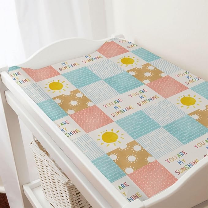 Colorful Boho Sun Changing Pad Covers Cute Sunshine Stripes Diaper Change Pad Sheets for Girls Boys Letters Quote Soft Breathable Stretchy Snug Fitted Changing Mat Cover 32''x16''