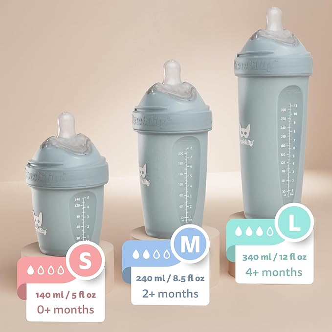 Herobility Double Anti-Colic Baby Bottles – 5 fl oz/140ml – 3-Pack – Dark Green