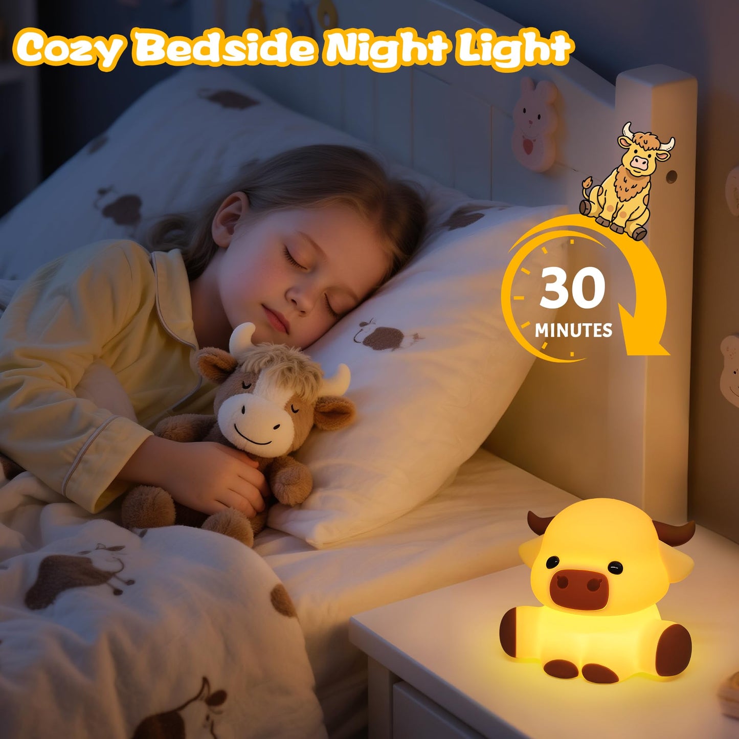 Okiyid Highland Cow Lamp  Dimmable Silicone Touch Night Light  Soft Glow Bedside Lamp For Bedroom Or Desk Decor  Highland Cow Gifts  Usb Powered With Gentle Illumination
