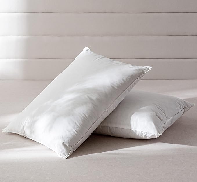 Luxury Goose Feathers Down Pillows Standard Size Set of 2, Hotel Quality Fluffy Bed Pillows, Soft Pillows for Sleeping, Organic Cotton Cover(20x26”, Pack of 2)