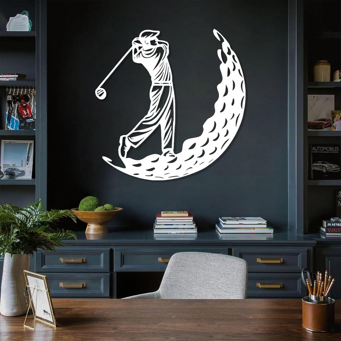 Golf Metal Wall Art, Golfer Metal Wall Decor, Golf Ball Wall Decor, Sports Wall Art, Sports Theme Wall Decor, Gift for Golf Player, Gift For Father, Home Office Wall Art, Man Cave (White, 35"x35"|90x90cm)