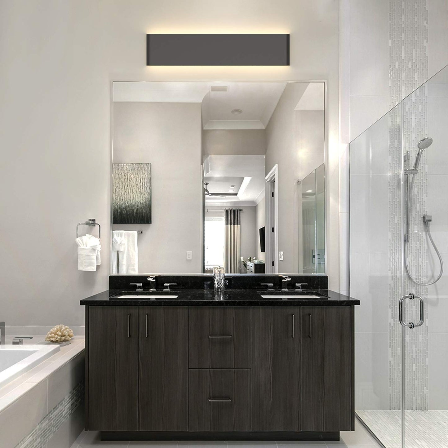 Aipsun LED Wall Sconce, 20W, 24in, Aluminum, Warm Light, Model Ca-A065-61-BL-3000K, Indoor Vanity Bar Light, Modern Design