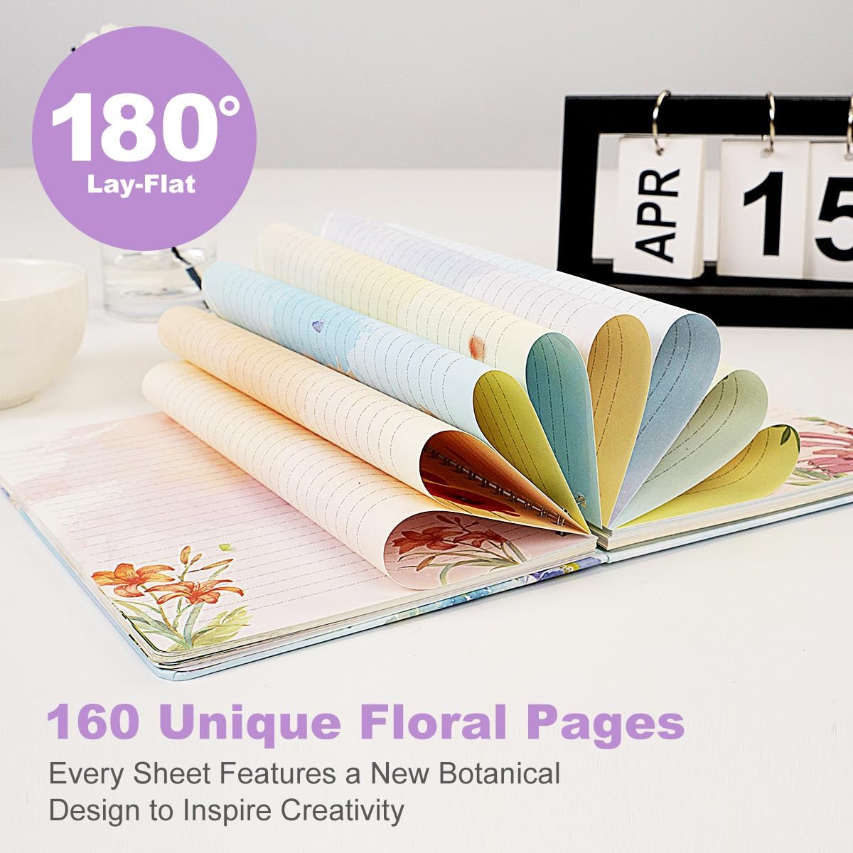 SIIXU Floral Decorated Notebook A5, Unique Colorful Flower Design Journal with Patterned Inner Pages for Writing, Small, Lined,
