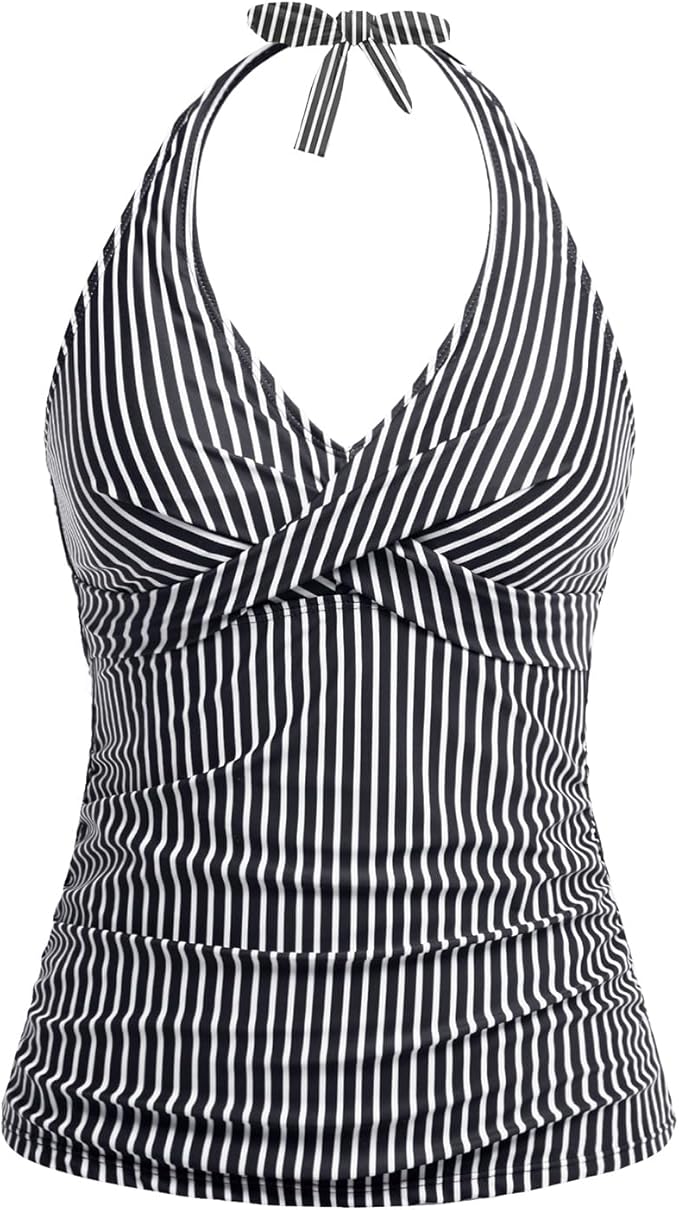 Tempt Me Women’s Tankini Top Halter Tummy Control Swim Tops Only Twist Front V Neck Bathing Suit No Bottom